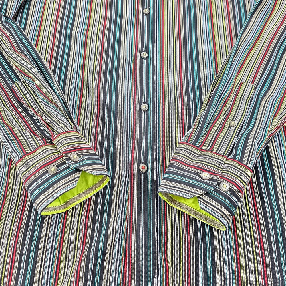 Modern Statement Visconti Dress Shirt Men’s XL Multicolor Stripe Date Night - Picture 6 of 13